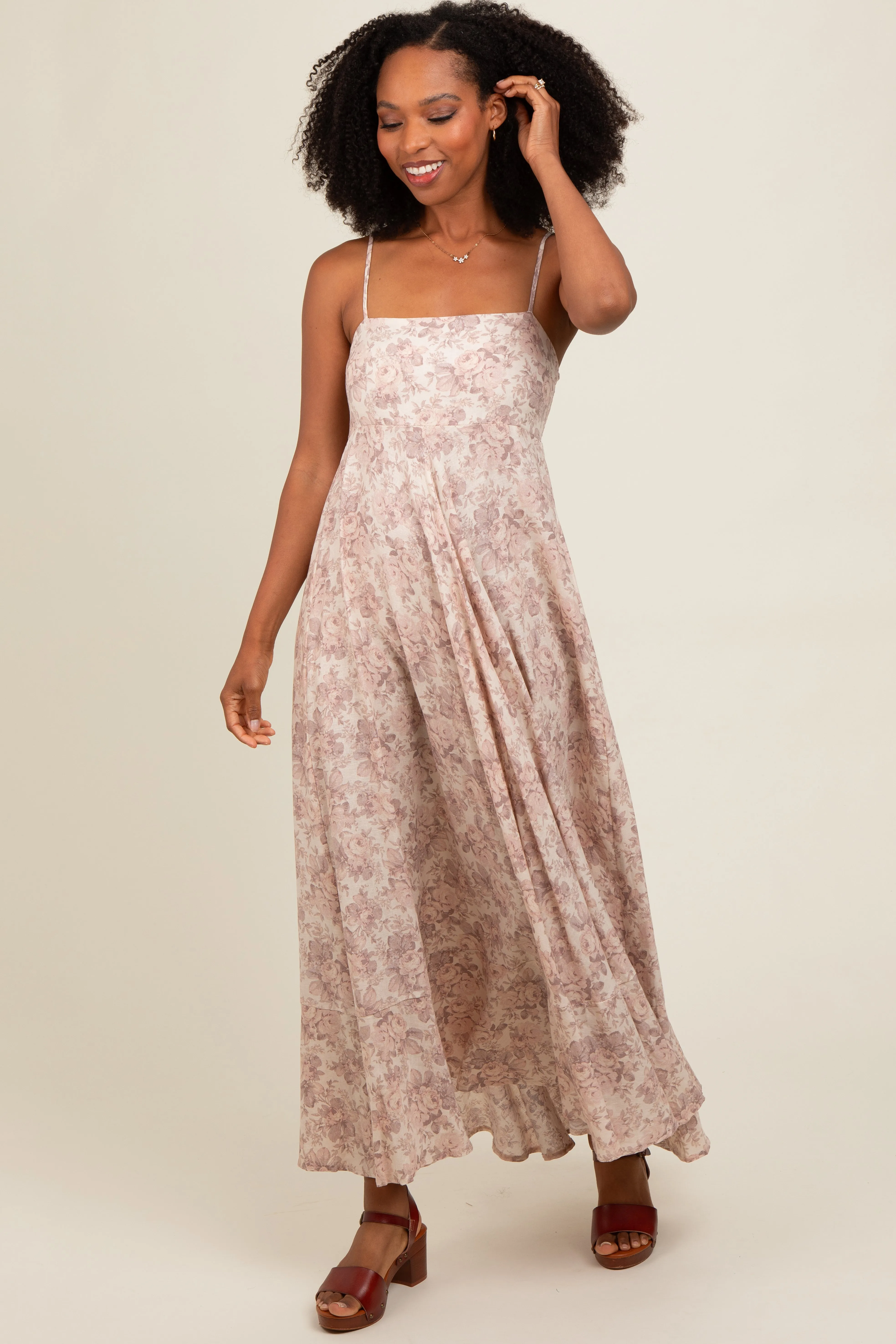 Mauve Floral Ruffle Hem Maternity Maxi Dress sold by Pinkblush product image thumbnail 5