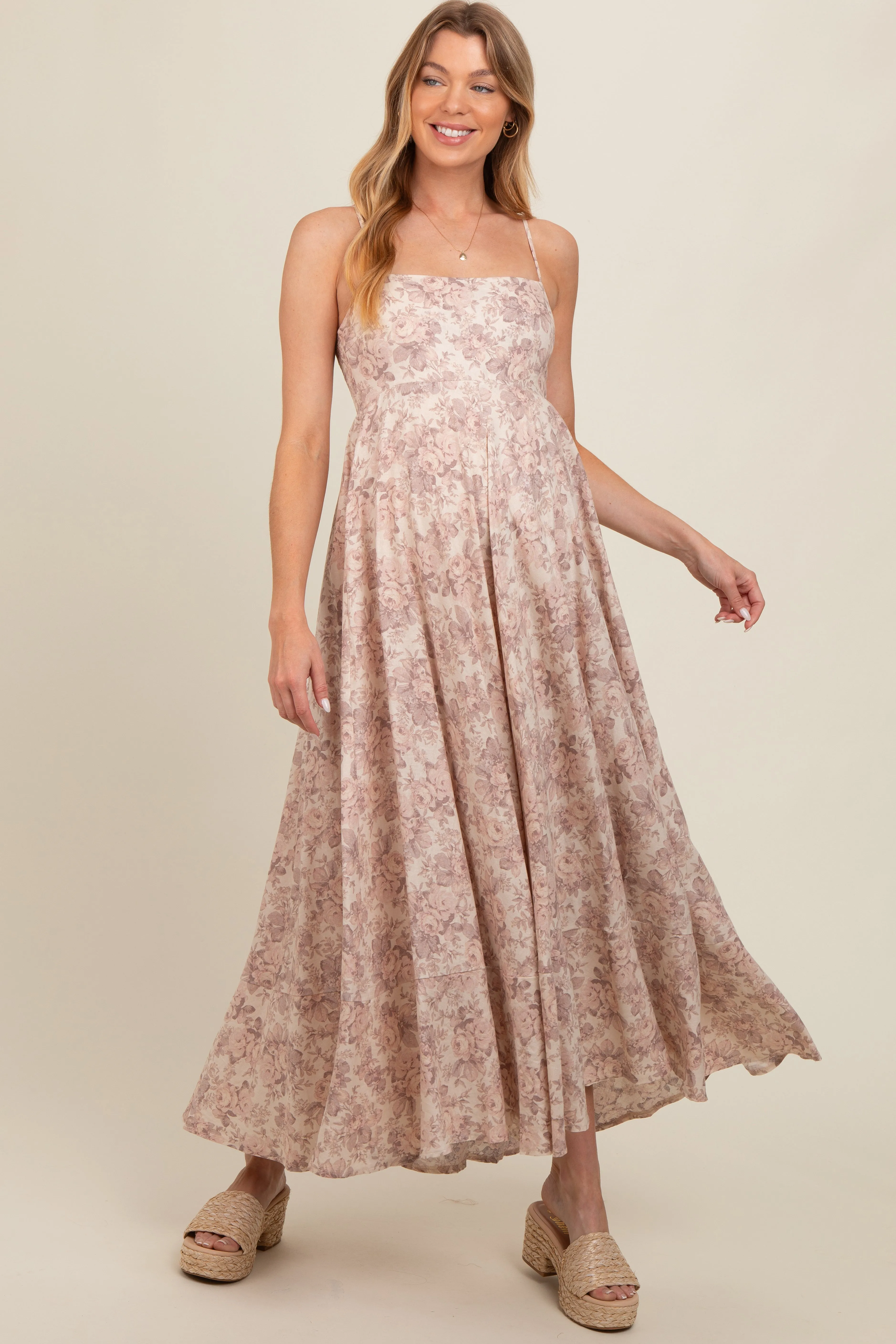 Mauve Floral Ruffle Hem Maternity Maxi Dress sold by Pinkblush product image thumbnail 2