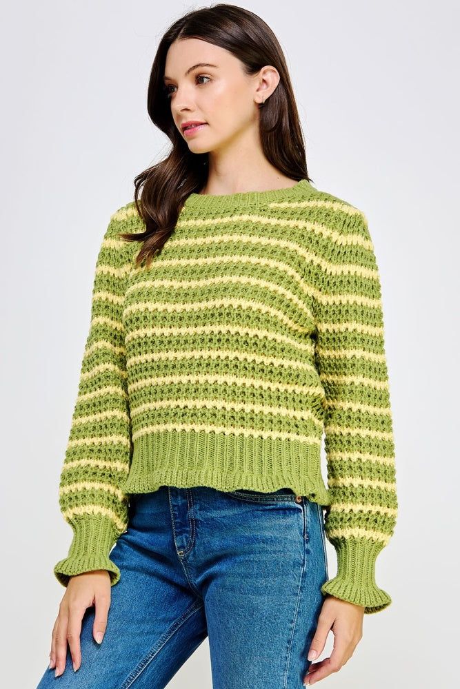 Dusty Citron Yellow Striped Knit Sweater sold by Pinkblush product image thumbnail 2