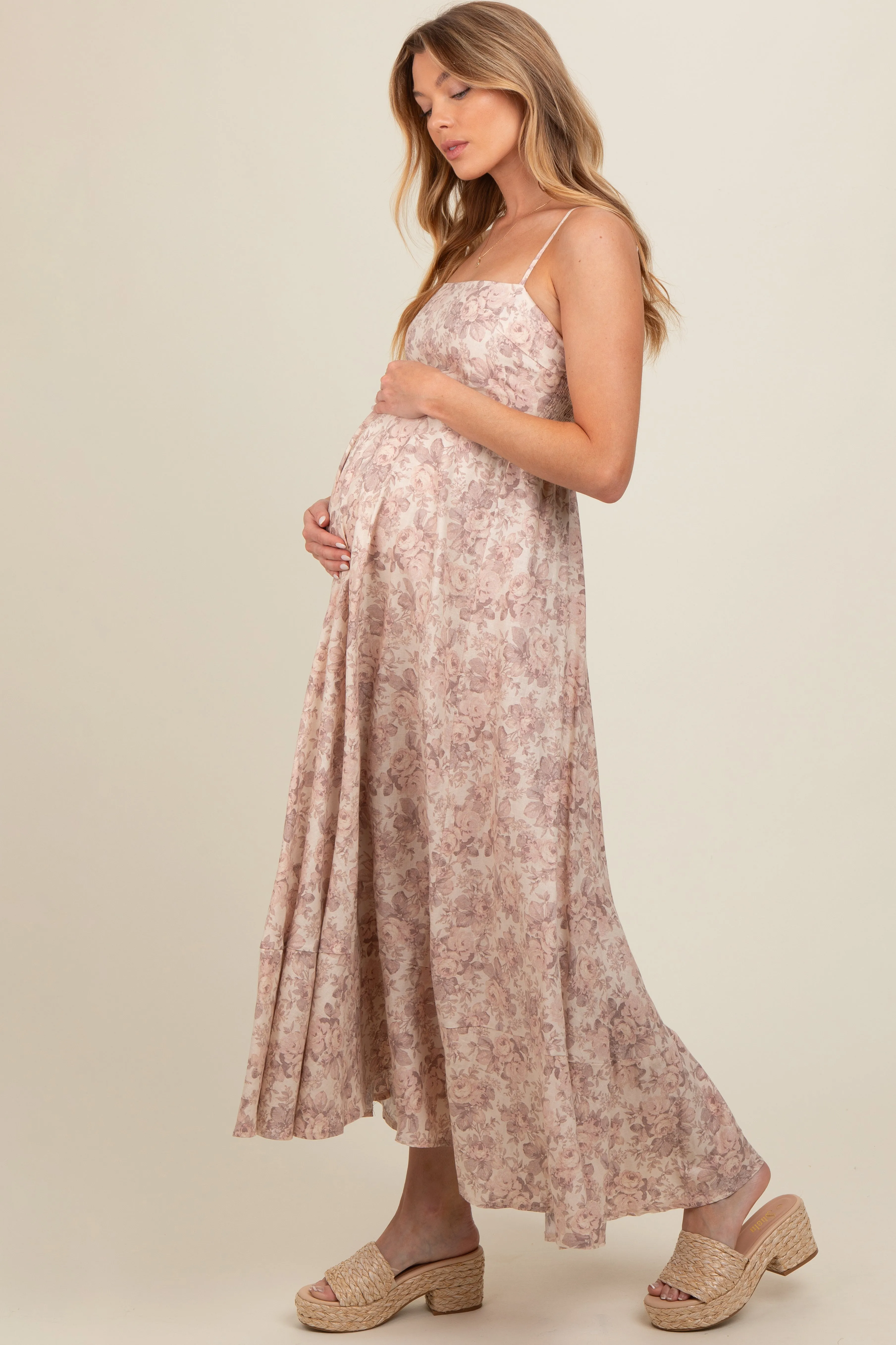 Mauve Floral Ruffle Hem Maternity Maxi Dress sold by Pinkblush product image thumbnail 3