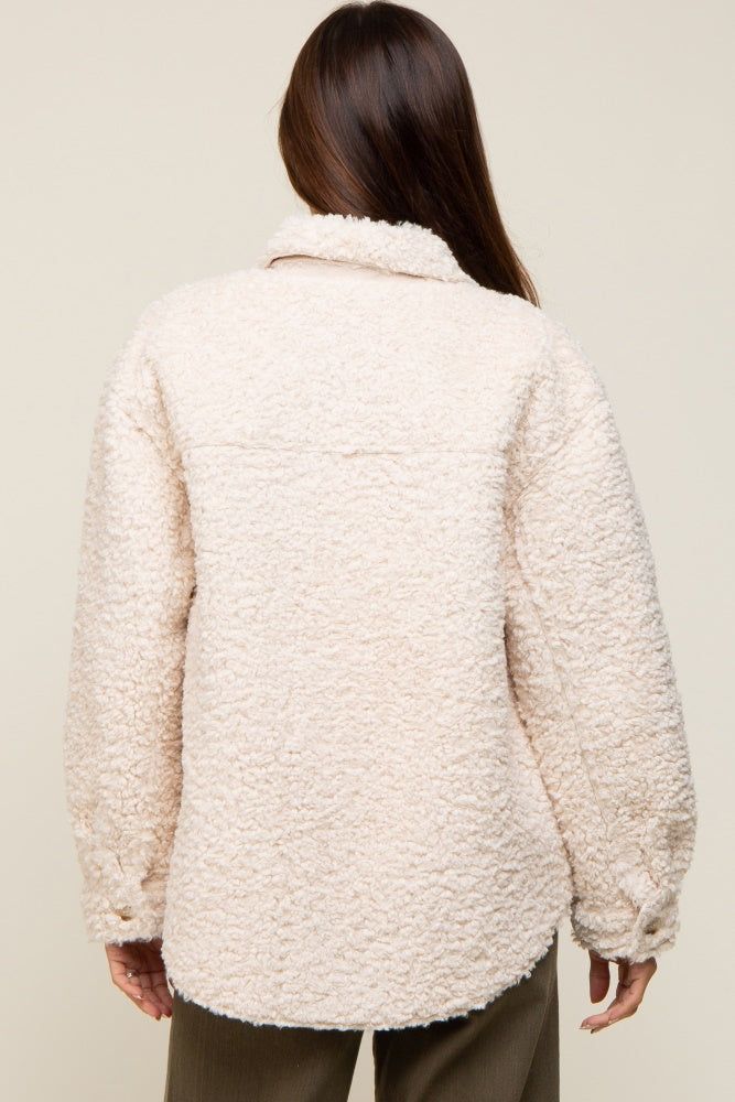 Cream Fuzzy Knit Maternity Shirt Jacket sold by Pinkblush product image thumbnail 3