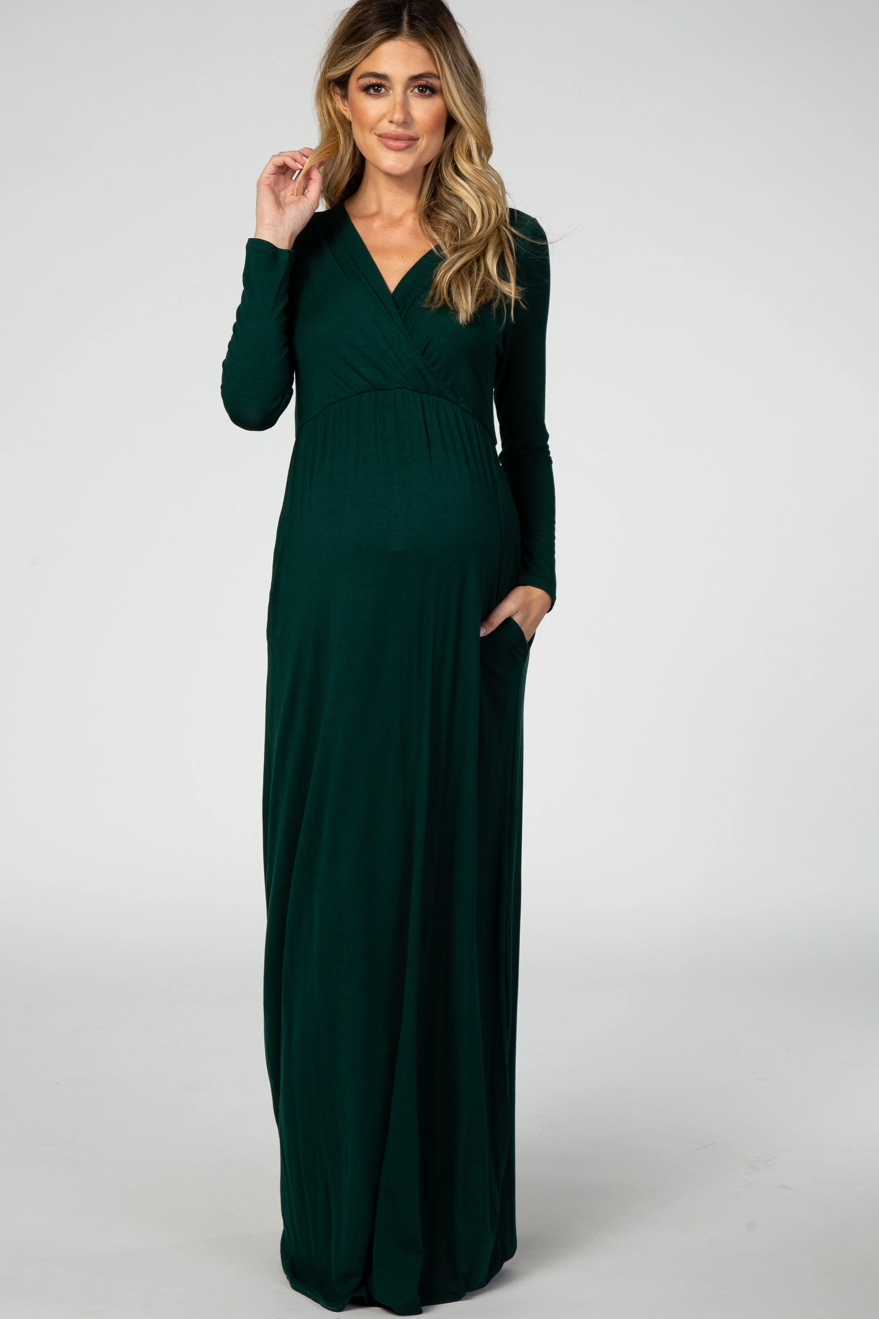 Green Long Sleeve Maternity Nursing Maxi Dress sold by Pinkblush