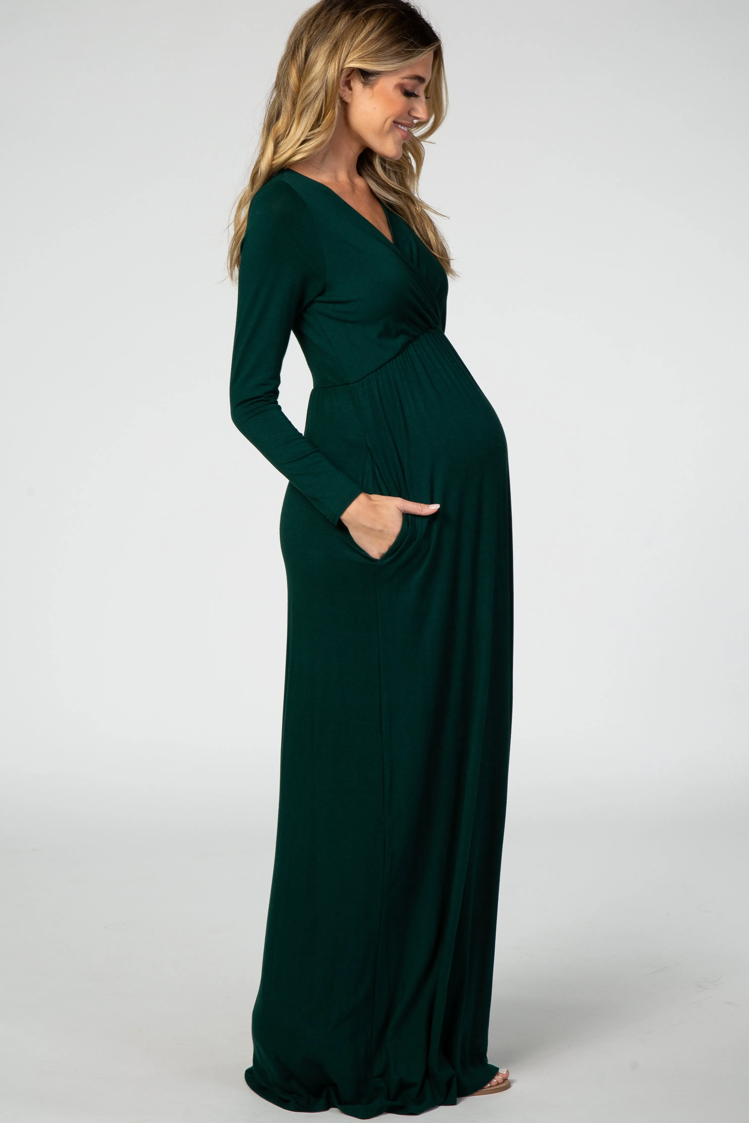 Green Long Sleeve Maternity Nursing Maxi Dress sold by Pinkblush product image thumbnail 2