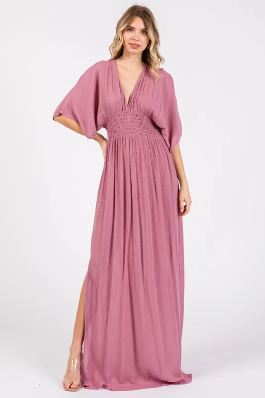Mauve Lightweight Deep V-Neck Maxi Dress sold by Pinkblush