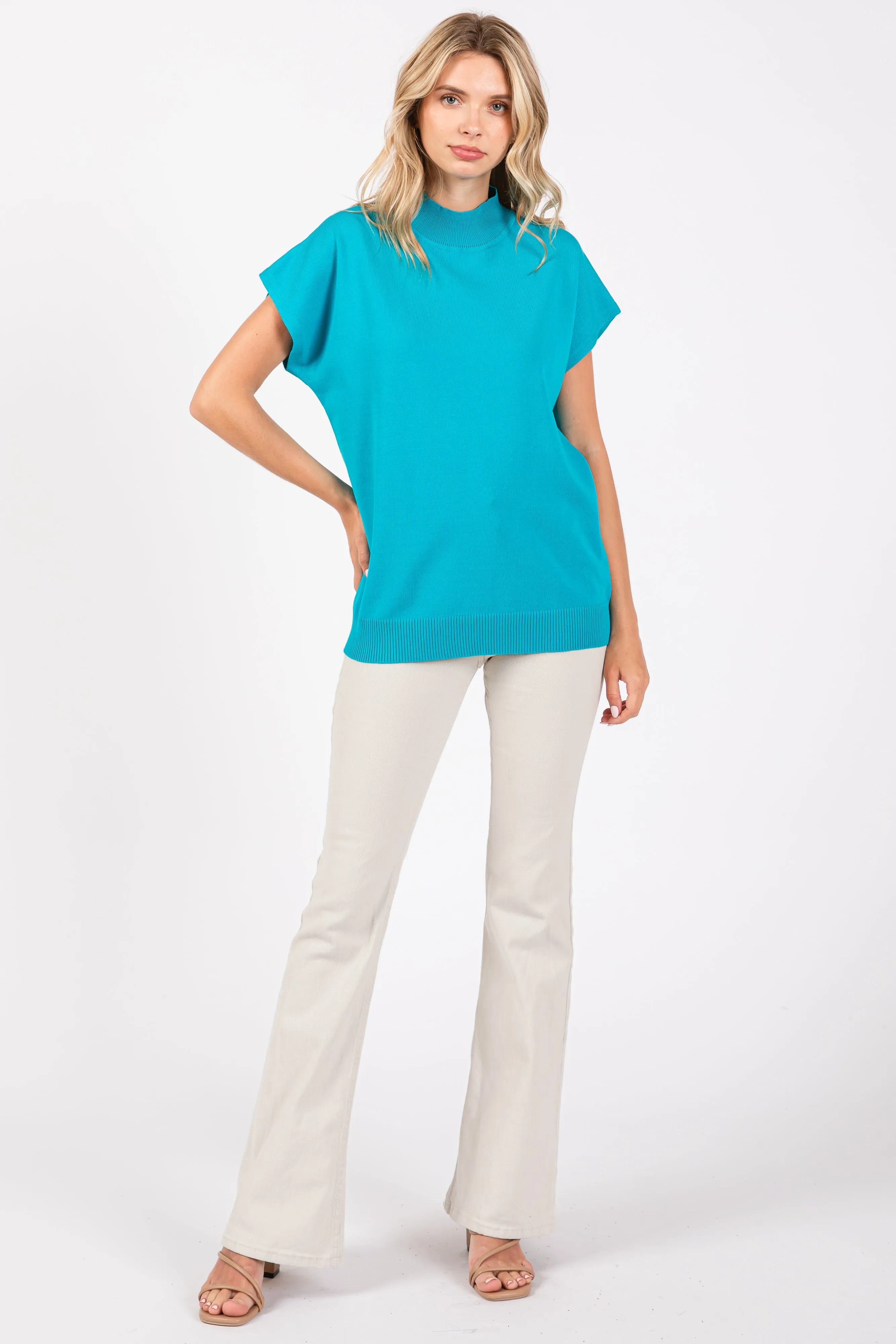 Teal Mock Neck Knit Top sold by Pinkblush product image thumbnail 4