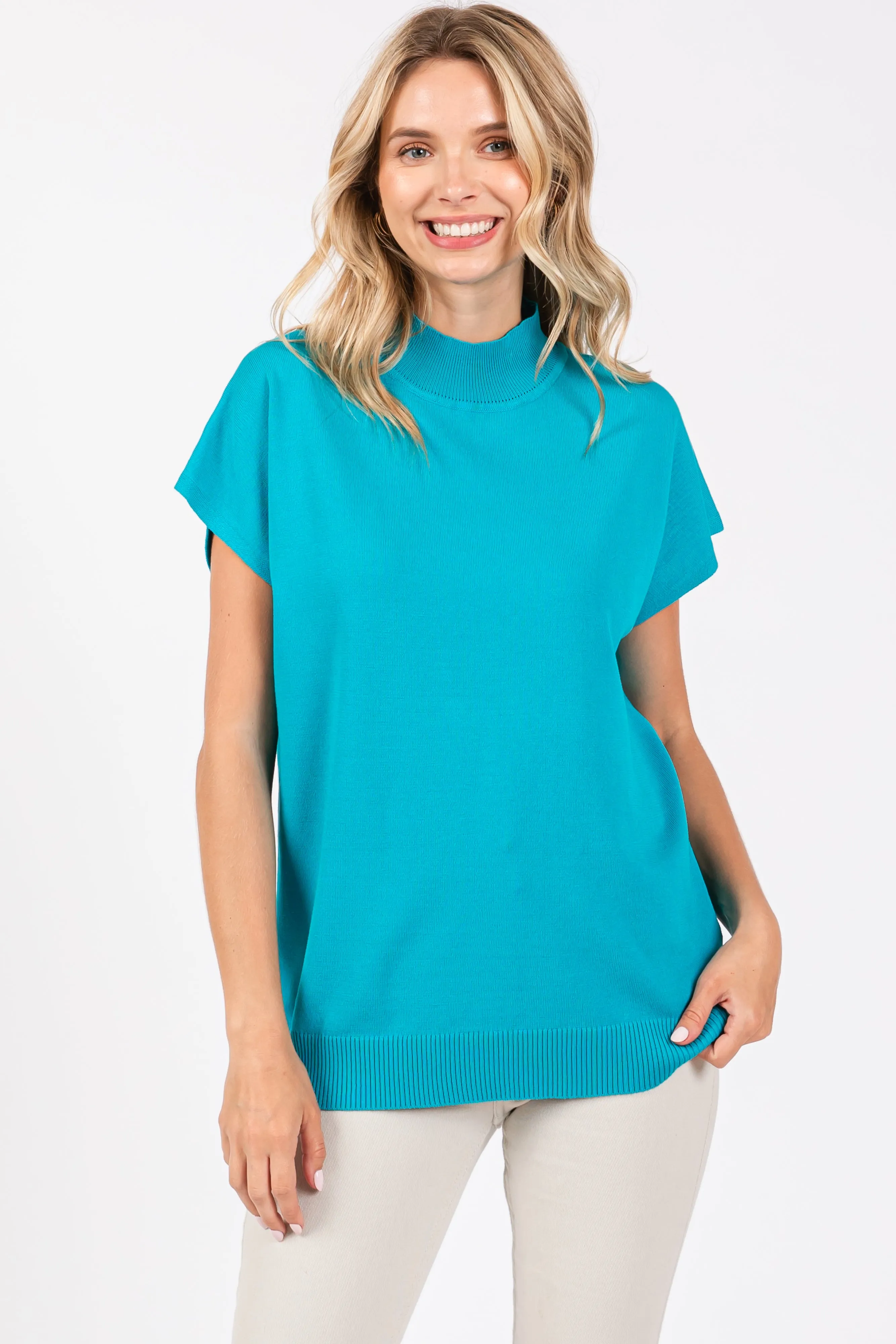 Teal Mock Neck Knit Top sold by Pinkblush