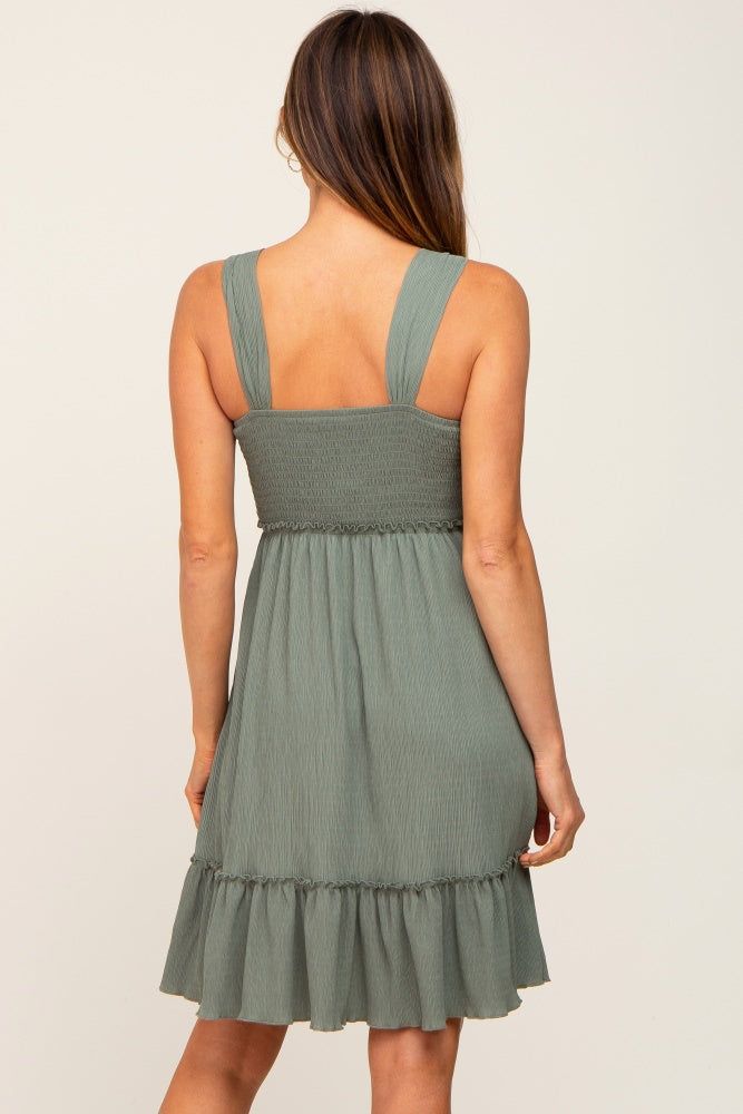 Olive Smocked Sleeveless Crepe Dress sold by Pinkblush product image thumbnail 3