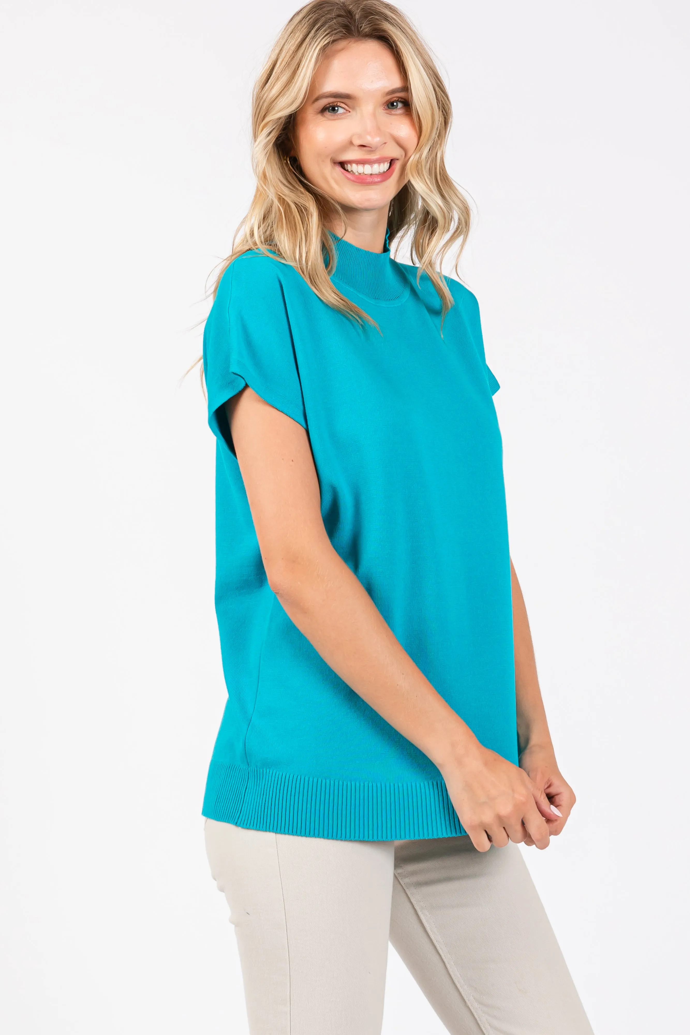 Teal Mock Neck Knit Top sold by Pinkblush product image thumbnail 2