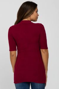 Burgundy Soft Brushed Knit Mock Neck Maternity Top sold by Pinkblush