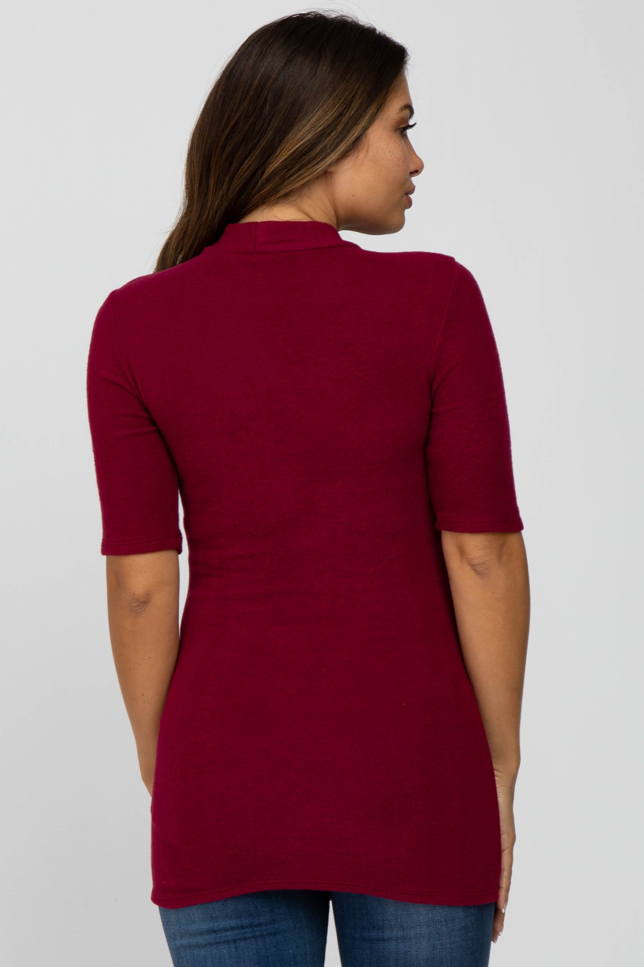 Burgundy Soft Brushed Knit Mock Neck Maternity Top sold by Pinkblush product image thumbnail 4