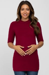 Burgundy Soft Brushed Knit Mock Neck Maternity Top sold by Pinkblush