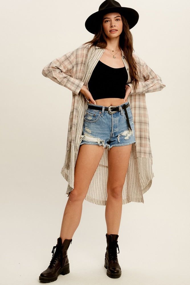 Grey Plaid Contrasting Long Shirt sold by Pinkblush product image thumbnail 4