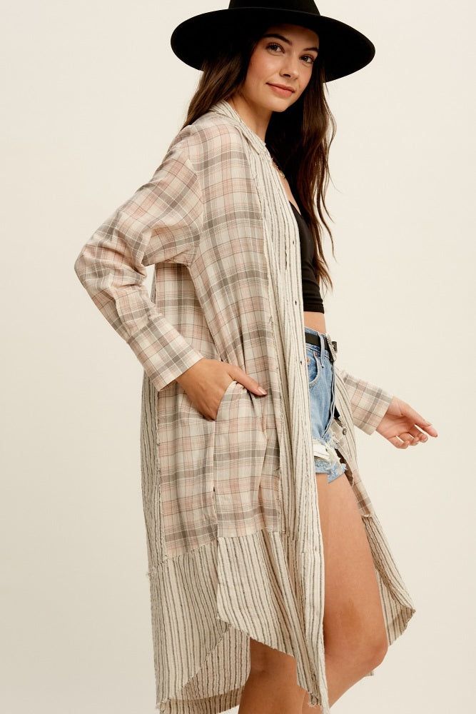 Grey Plaid Contrasting Long Shirt sold by Pinkblush product image thumbnail 2