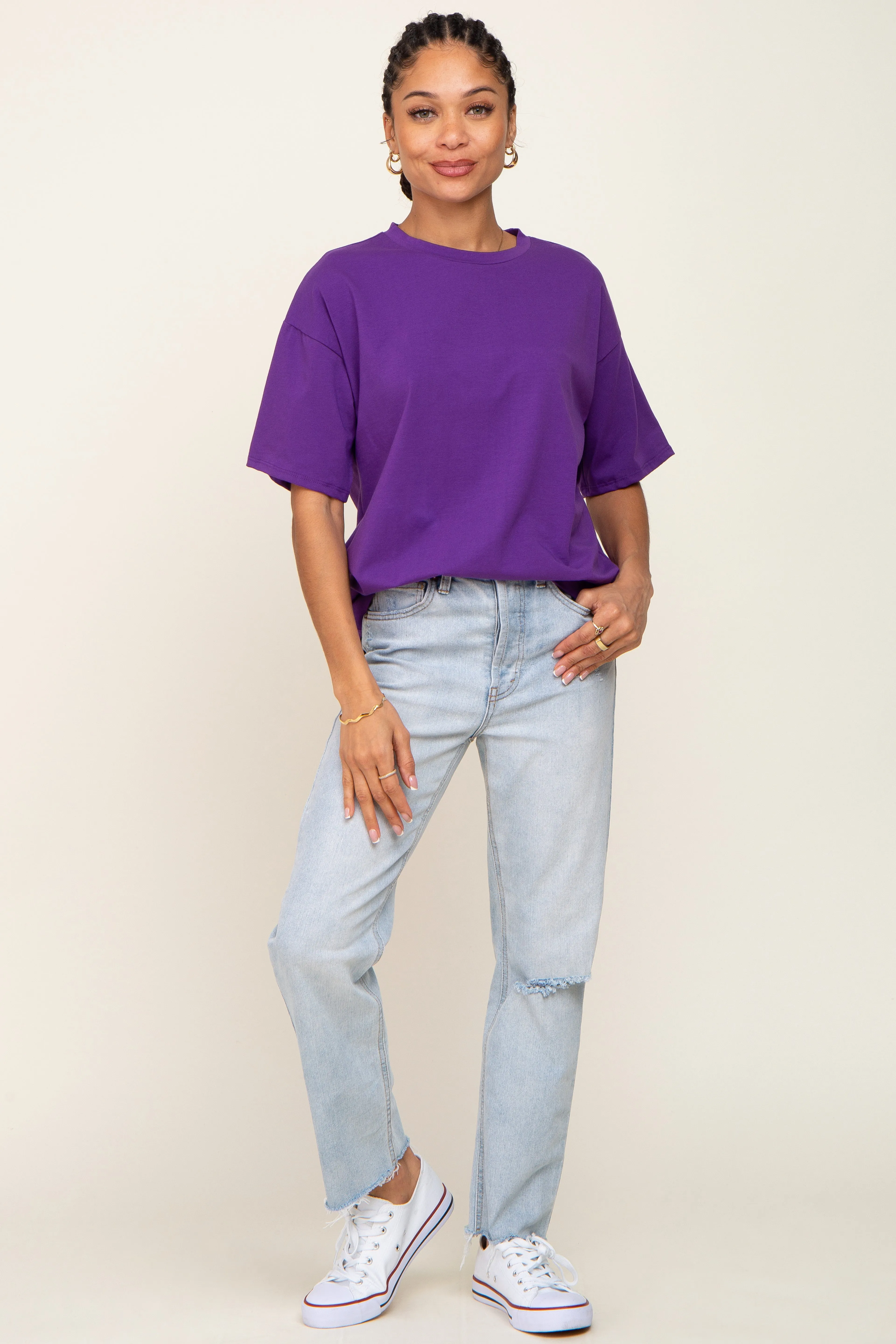Purple Oversized Basic Tee sold by Pinkblush product image thumbnail 4