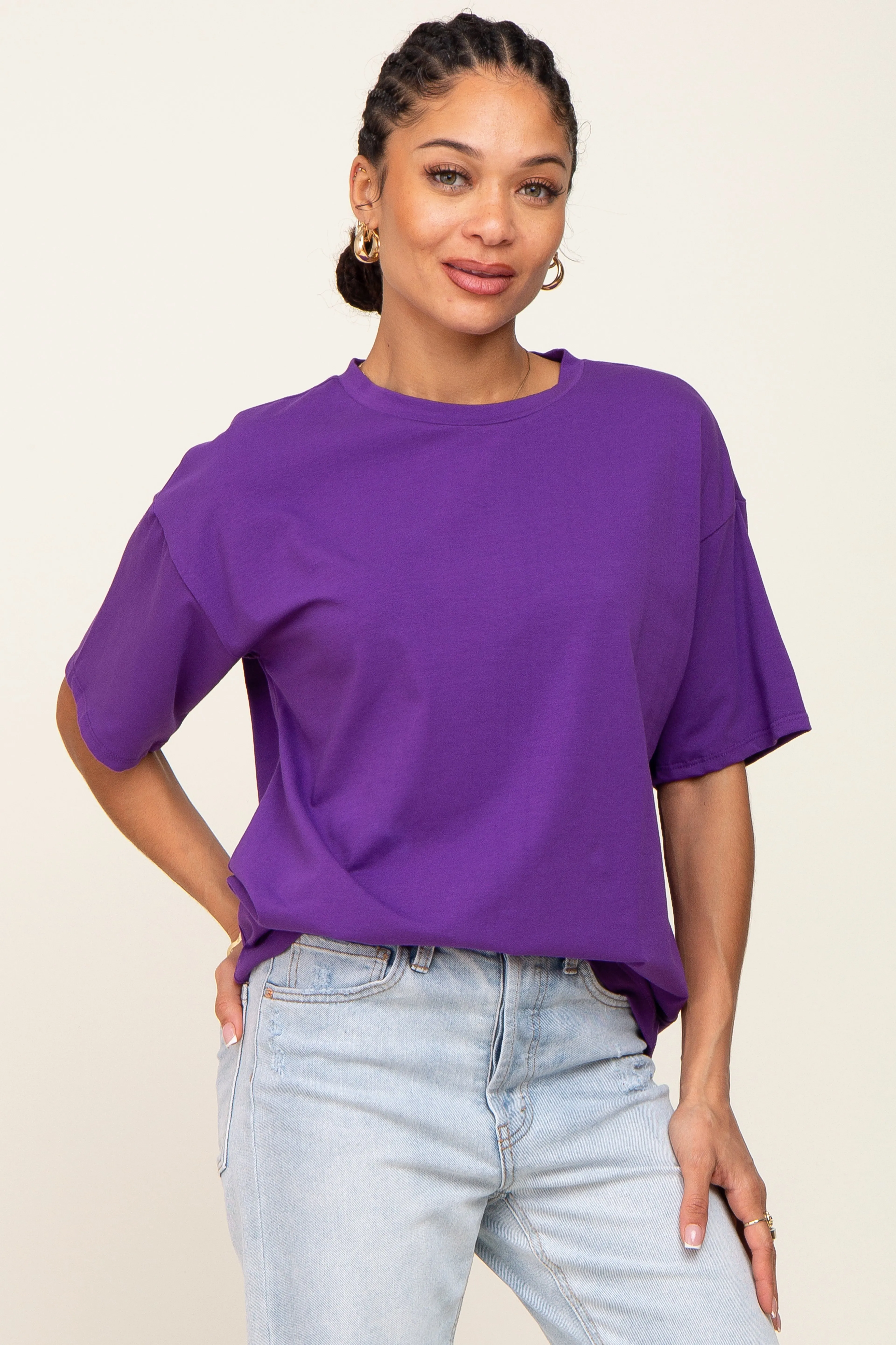 Purple Oversized Basic Tee sold by Pinkblush