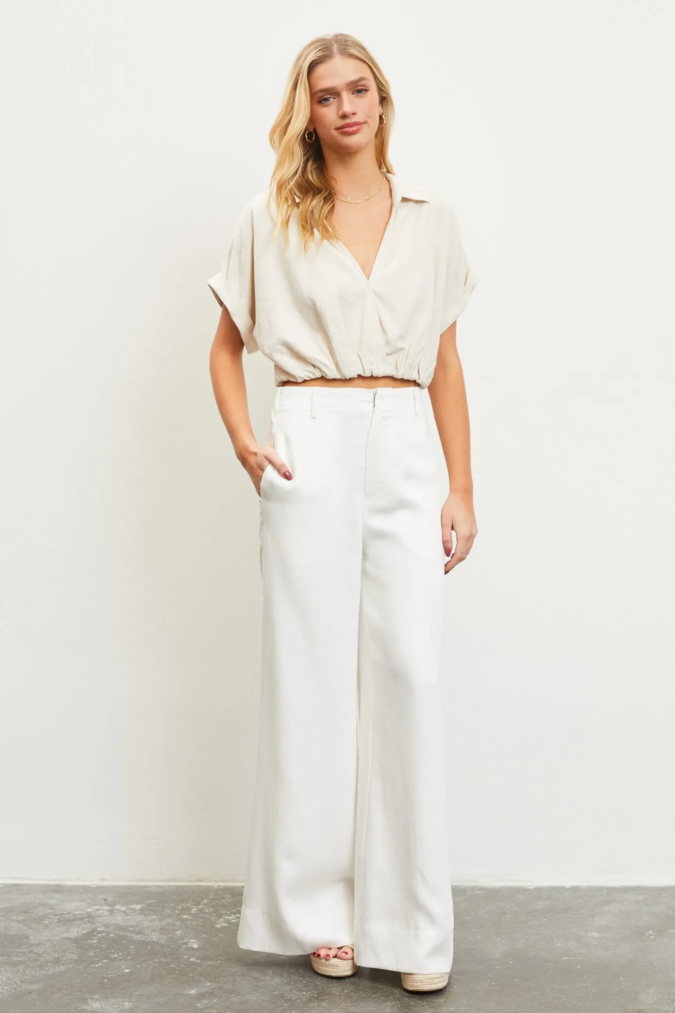 Oatmeal Collared Surplice Crop Top sold by Pinkblush product image thumbnail 5