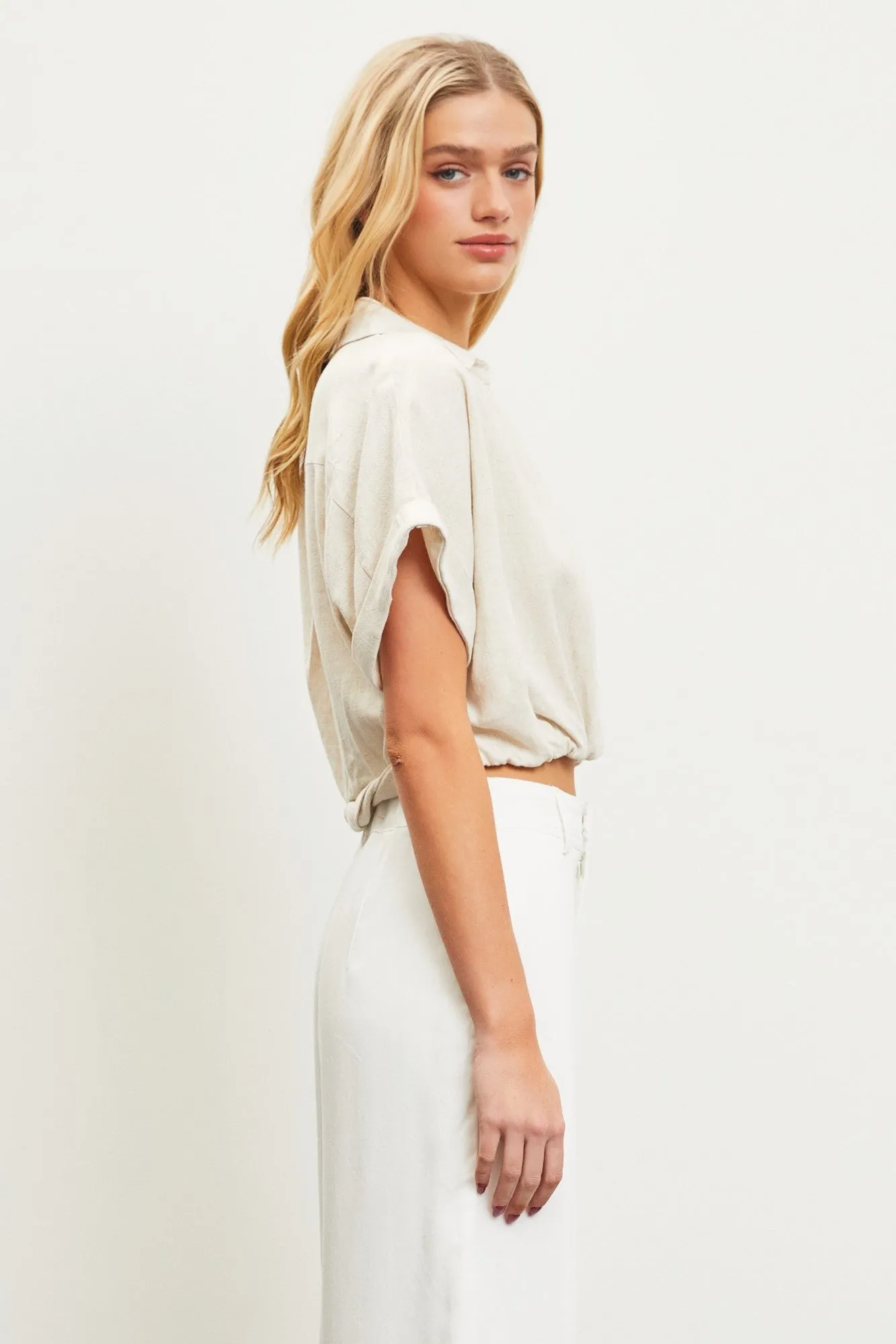 Oatmeal Collared Surplice Crop Top sold by Pinkblush product image thumbnail 2