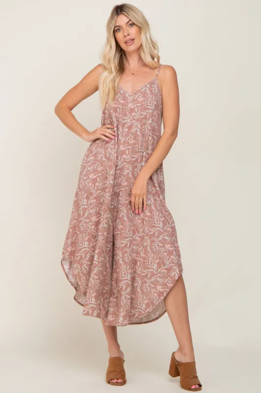 Mocha Leaf Print Asymmetrical Jumpsuit made by Pinkblush