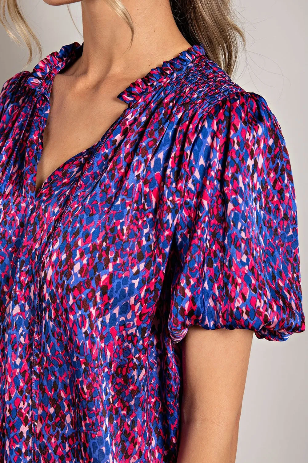 Royal Blue Printed Front Tie Puff Sleeve Blouse sold by Pinkblush product image thumbnail 4