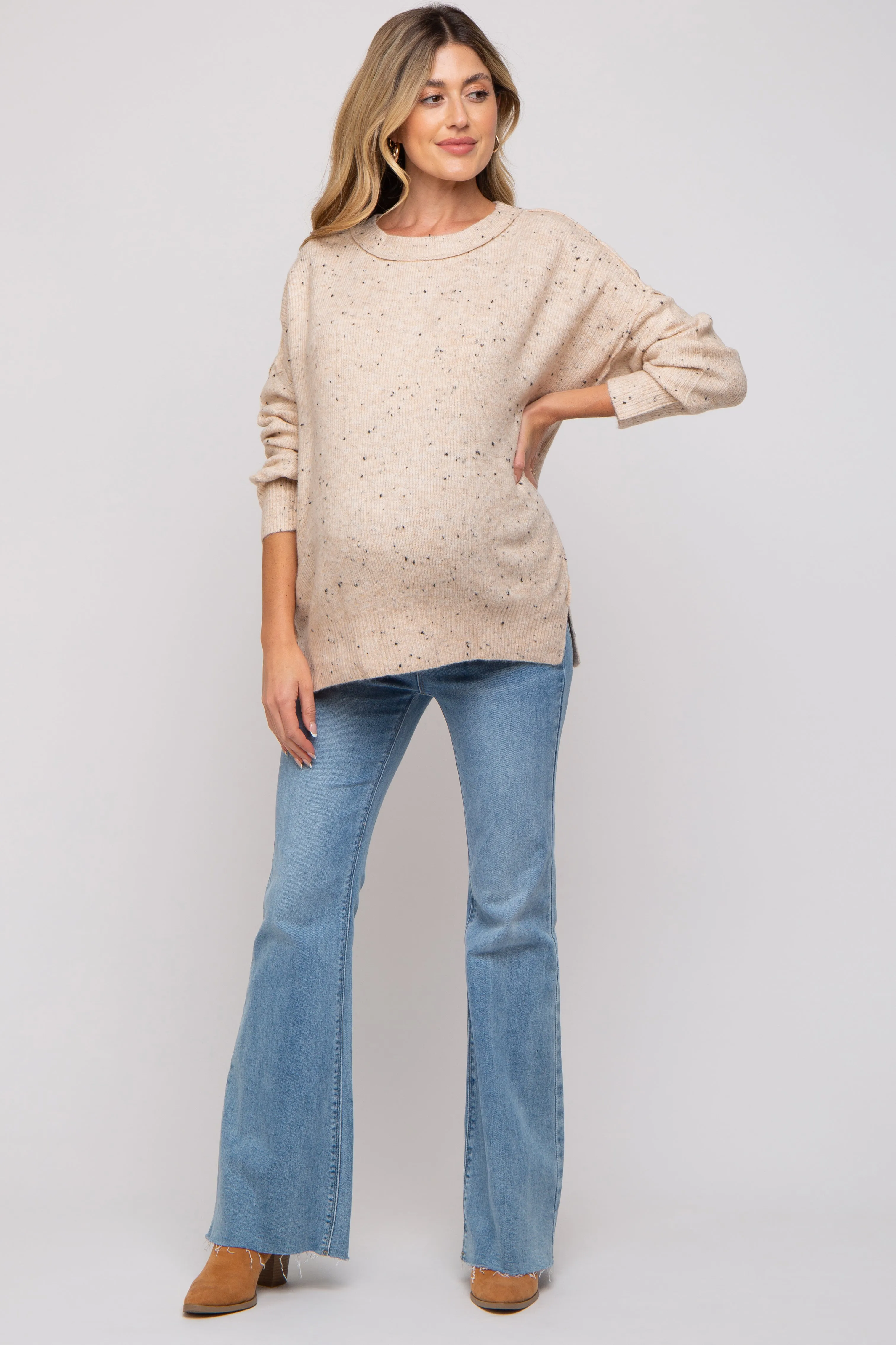 Beige Speckled Knit Maternity Sweater sold by Pinkblush product image thumbnail 5