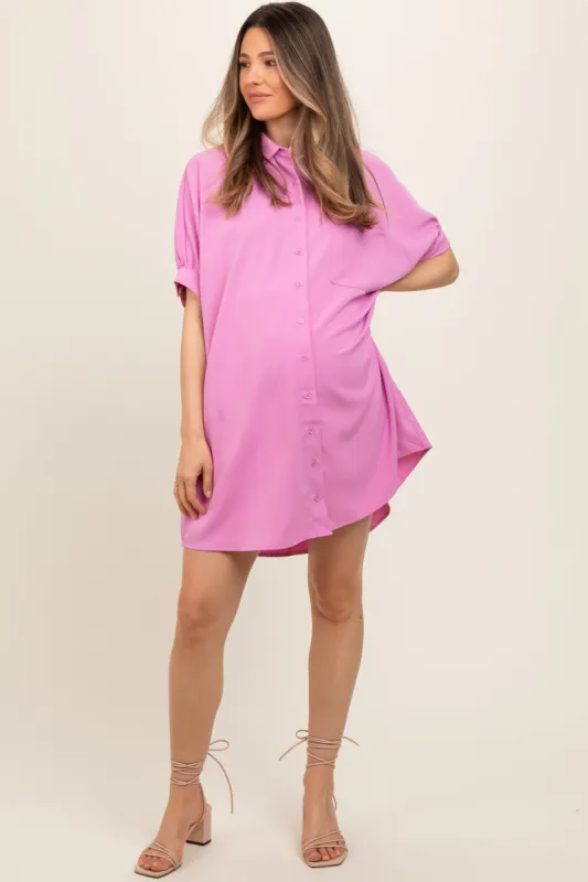 Pink Collared Button Down Maternity Shirt Dress sold by Pinkblush