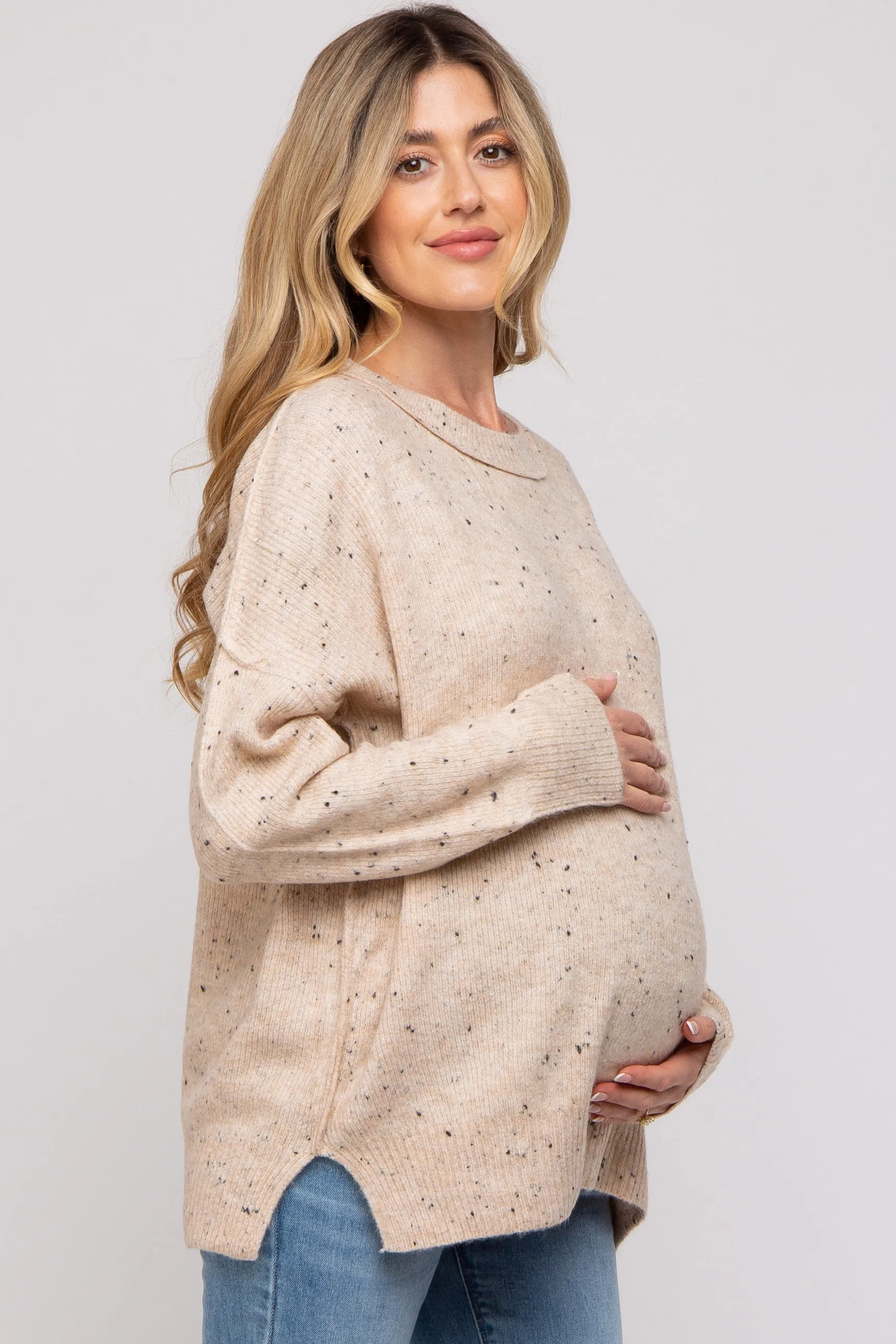 Beige Speckled Knit Maternity Sweater sold by Pinkblush product image thumbnail 2