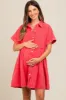 Red Denim Button Down Maternity Mini Dress sold by Pinkblush