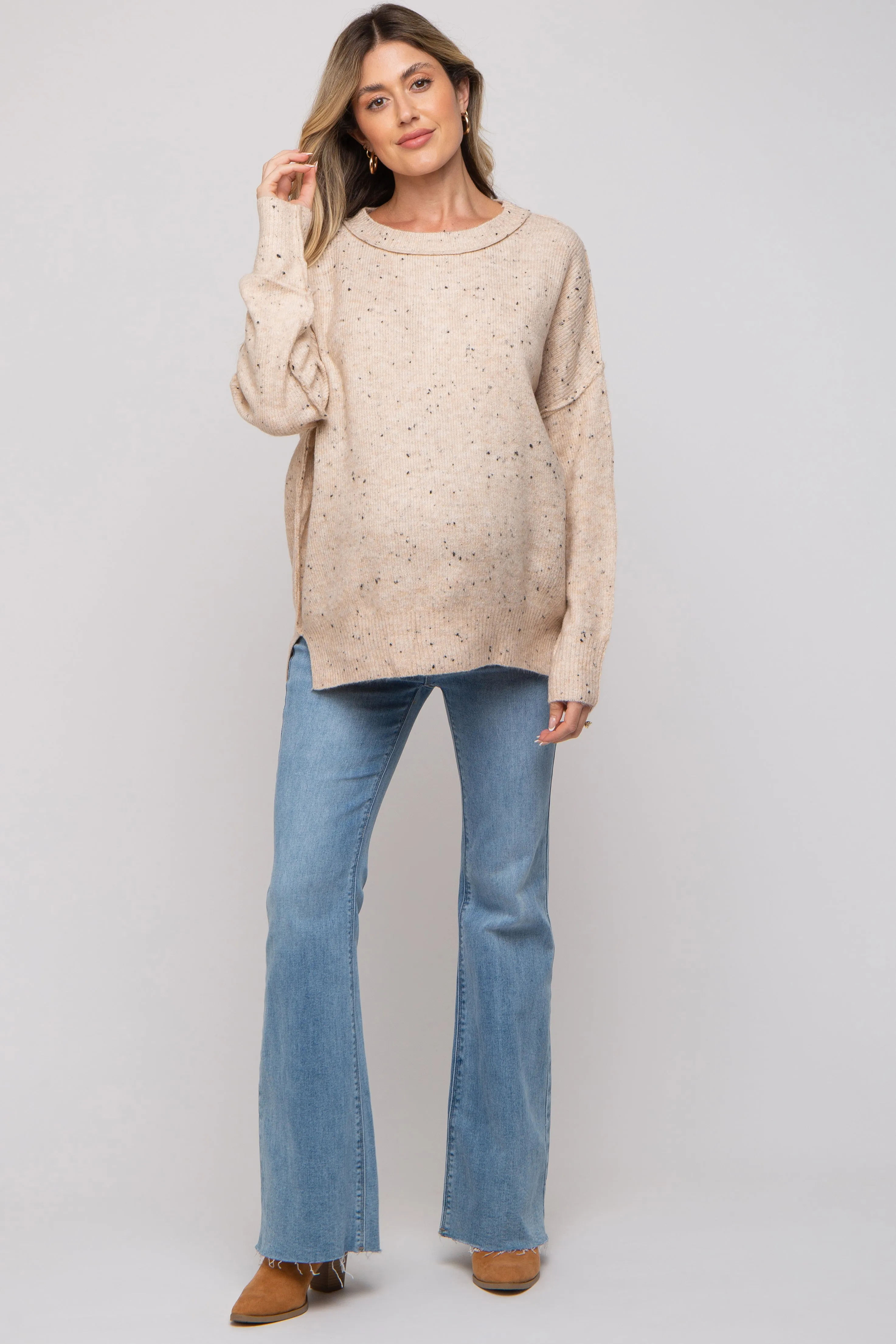 Beige Speckled Knit Maternity Sweater sold by Pinkblush product image thumbnail 4