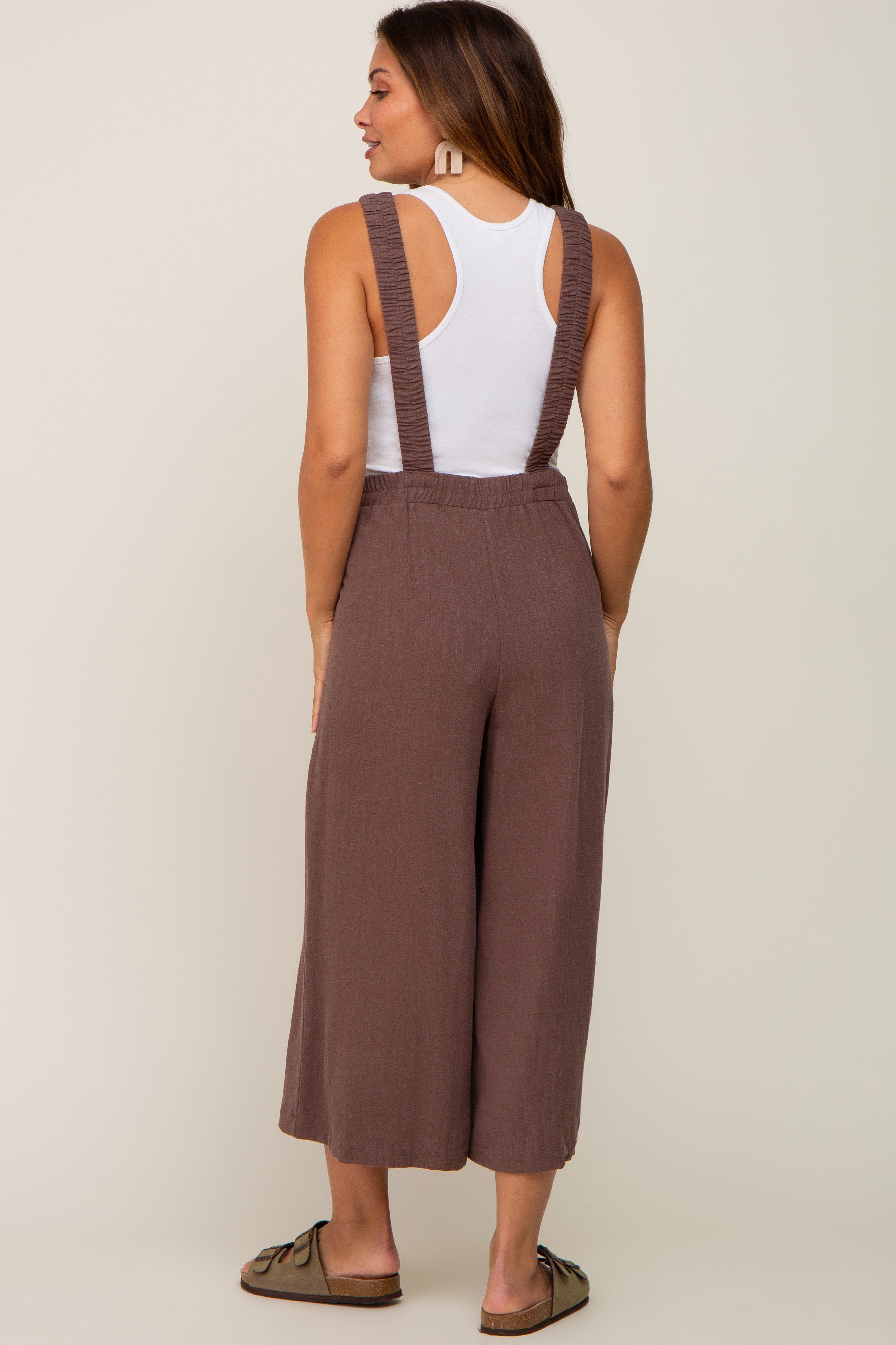 Brown Sleeveless Cropped Maternity Jumpsuit sold by Pinkblush product image thumbnail 3