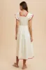 Cream Red Contrast Binding Detail Smocking Midi Dress sold by Pinkblush