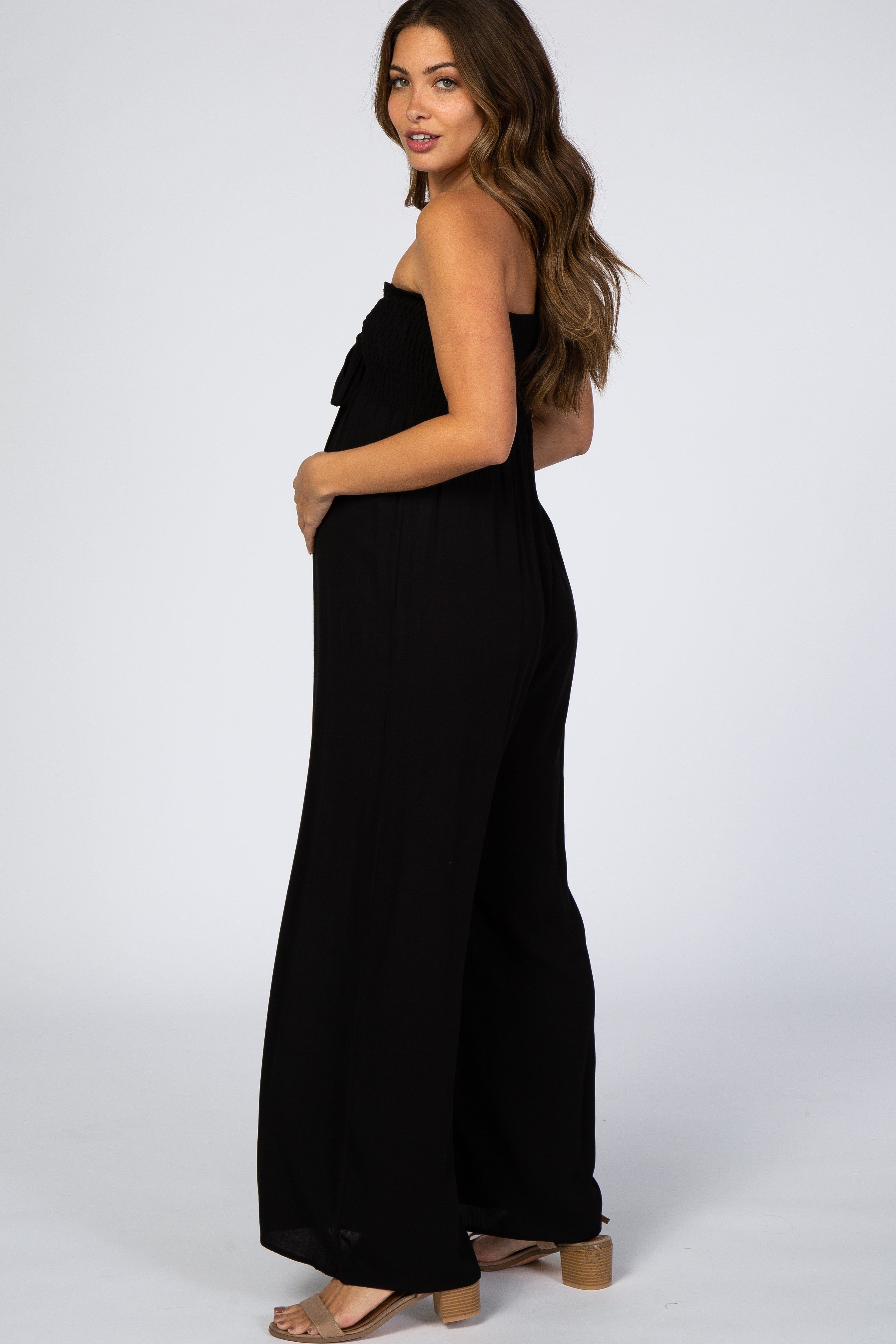 Black Sleeveless Wide Leg Maternity Jumpsuit sold by Pinkblush product image thumbnail 2