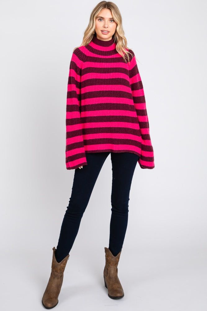 Multi-Color Striped Mock Neck Bell Sleeve Sweater sold by Pinkblush