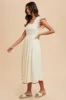 Cream Red Contrast Binding Detail Smocking Midi Dress sold by Pinkblush