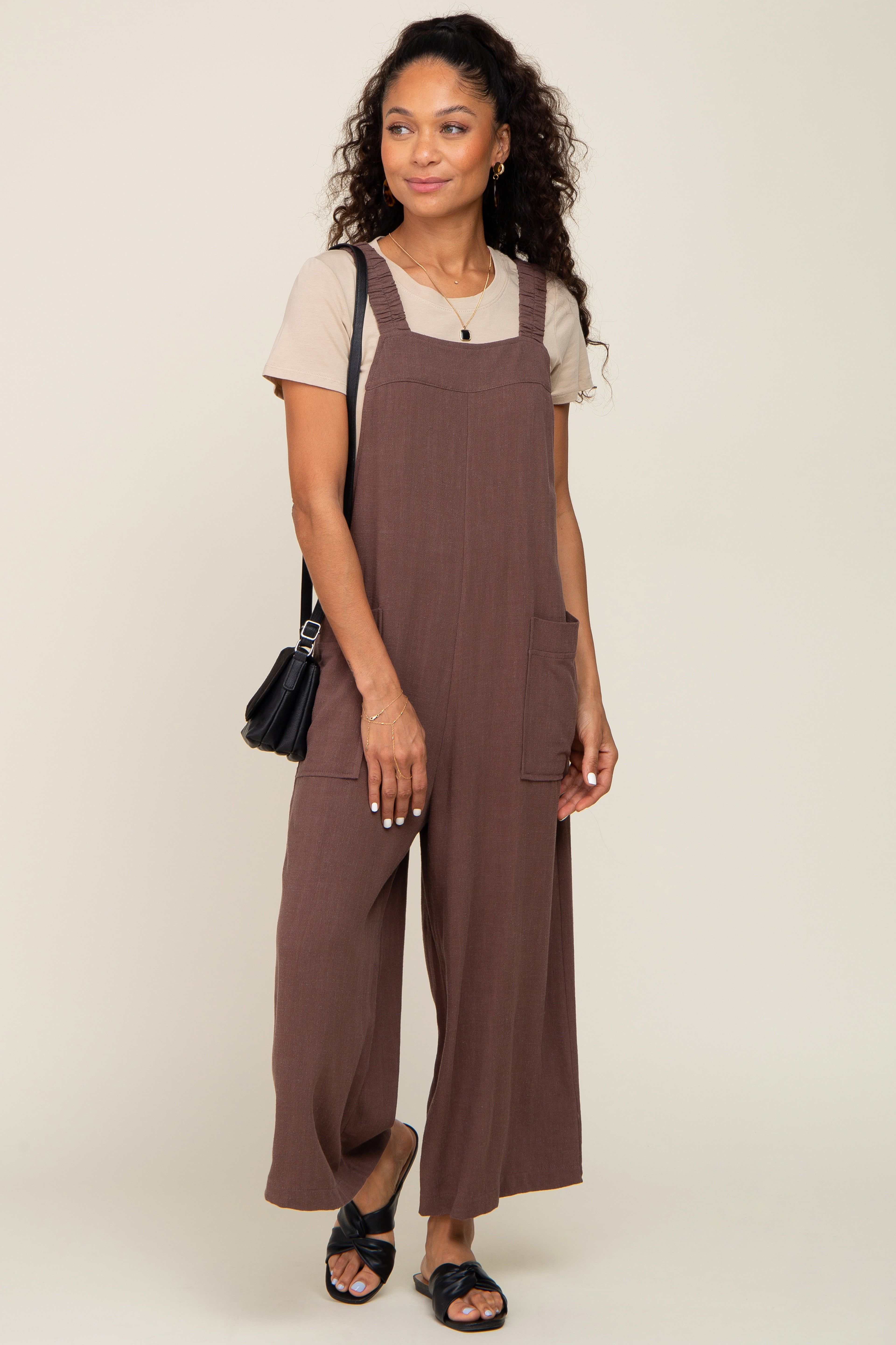 Brown Sleeveless Cropped Maternity Jumpsuit sold by Pinkblush product image thumbnail 5