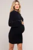 Black Fuzzy Knit Puff Sleeve Maternity Sweater Dress sold by Pinkblush
