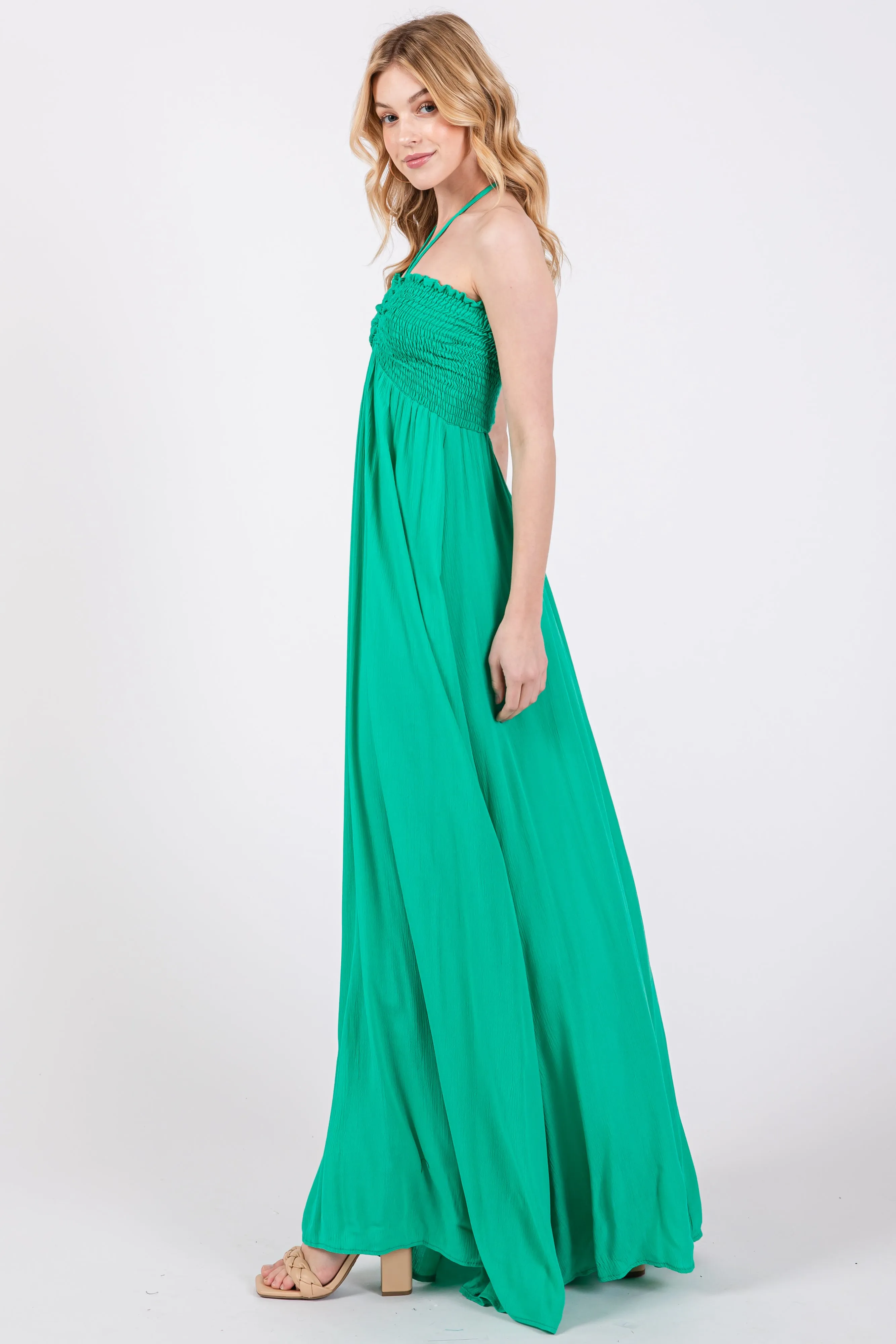 Green Smocked Halter Maxi Dress sold by Pinkblush product image thumbnail 2