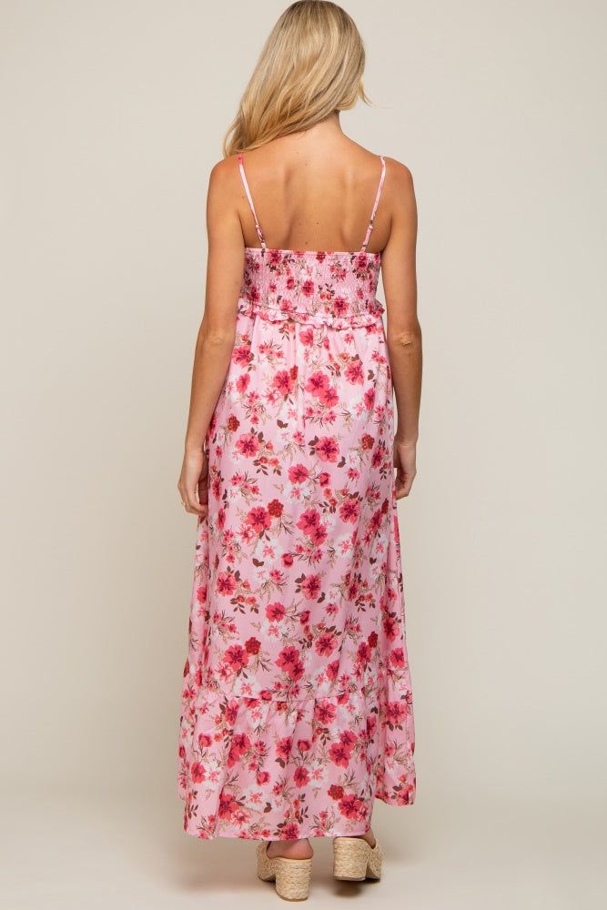 Pink Floral Lace-Up Front Smocked Maternity Maxi Dress sold by Pinkblush product image thumbnail 3