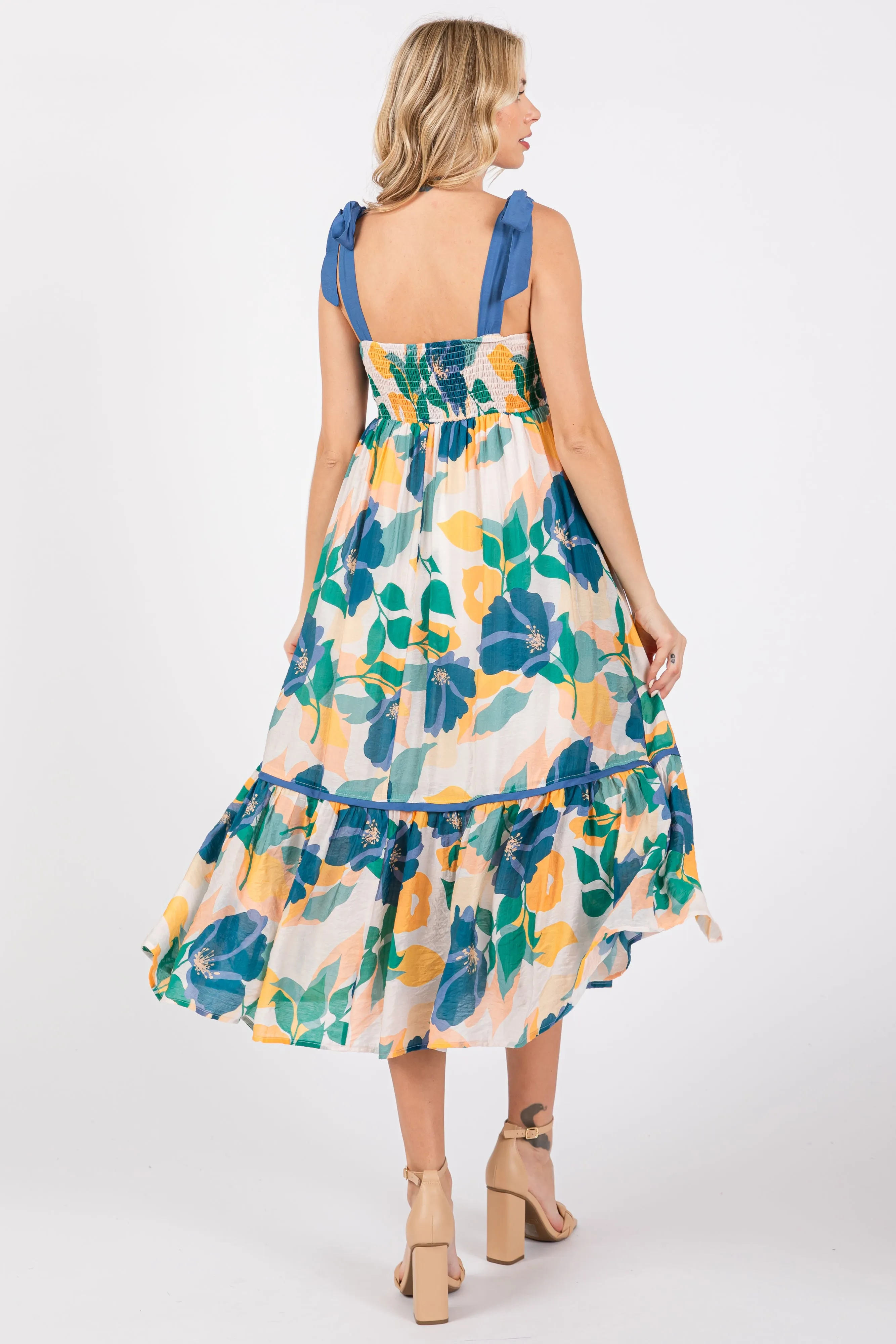 Blue Floral Shoulder Strap Midi Dress sold by Pinkblush product image thumbnail 3