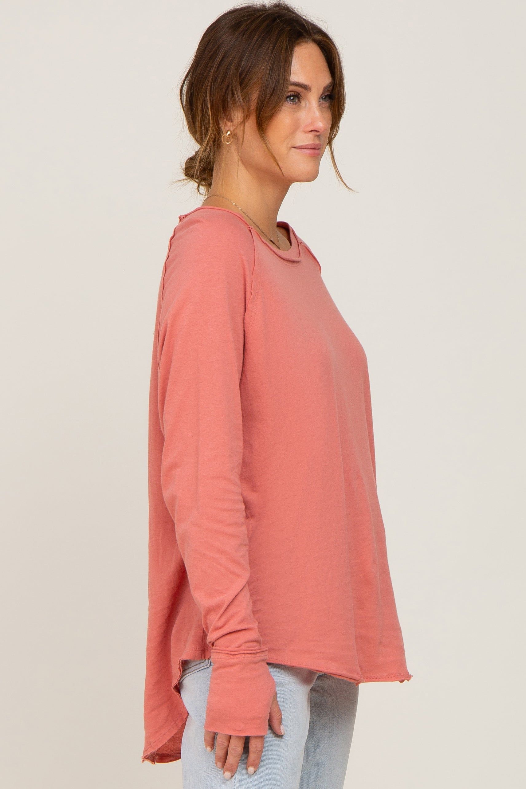 Salmon Distressed Seam Long Sleeve Top sold by Pinkblush product image thumbnail 2