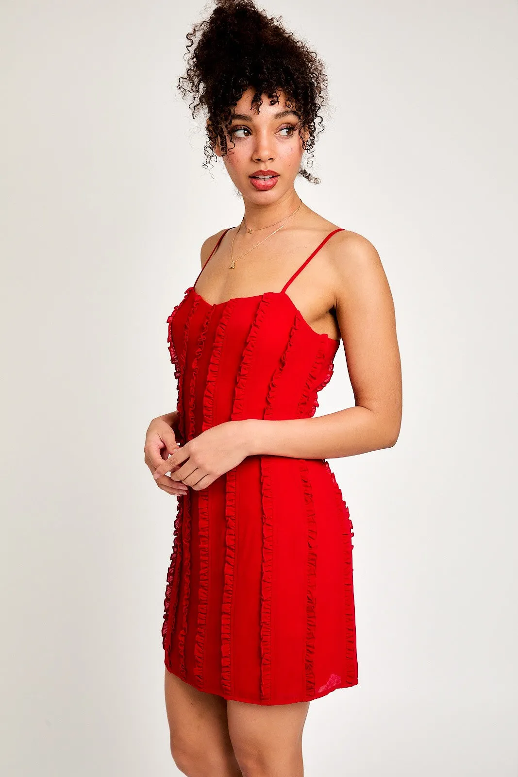Red Spaghetti Strap Ruffles Detail Mini Dress sold by Pinkblush product image thumbnail 4