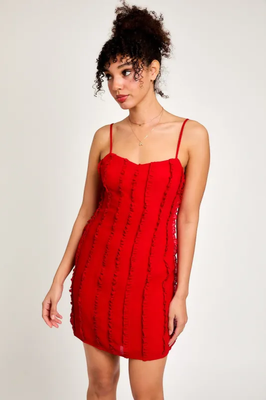 Red Spaghetti Strap Ruffles Detail Mini Dress sold by Pinkblush