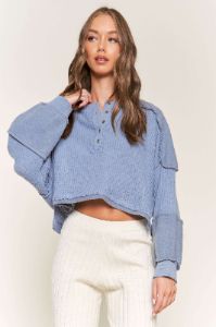 Blue Long Sleeve Top  With Button Details sold by Pinkblush