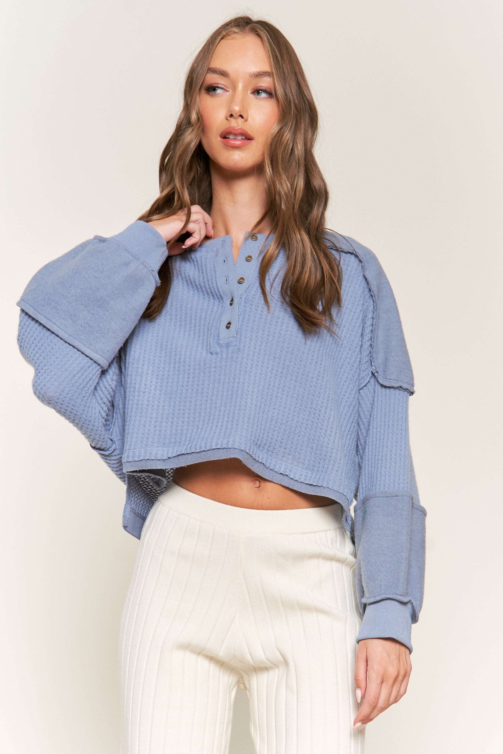 Blue Long Sleeve Top With Button Details sold by Pinkblush product image thumbnail 2