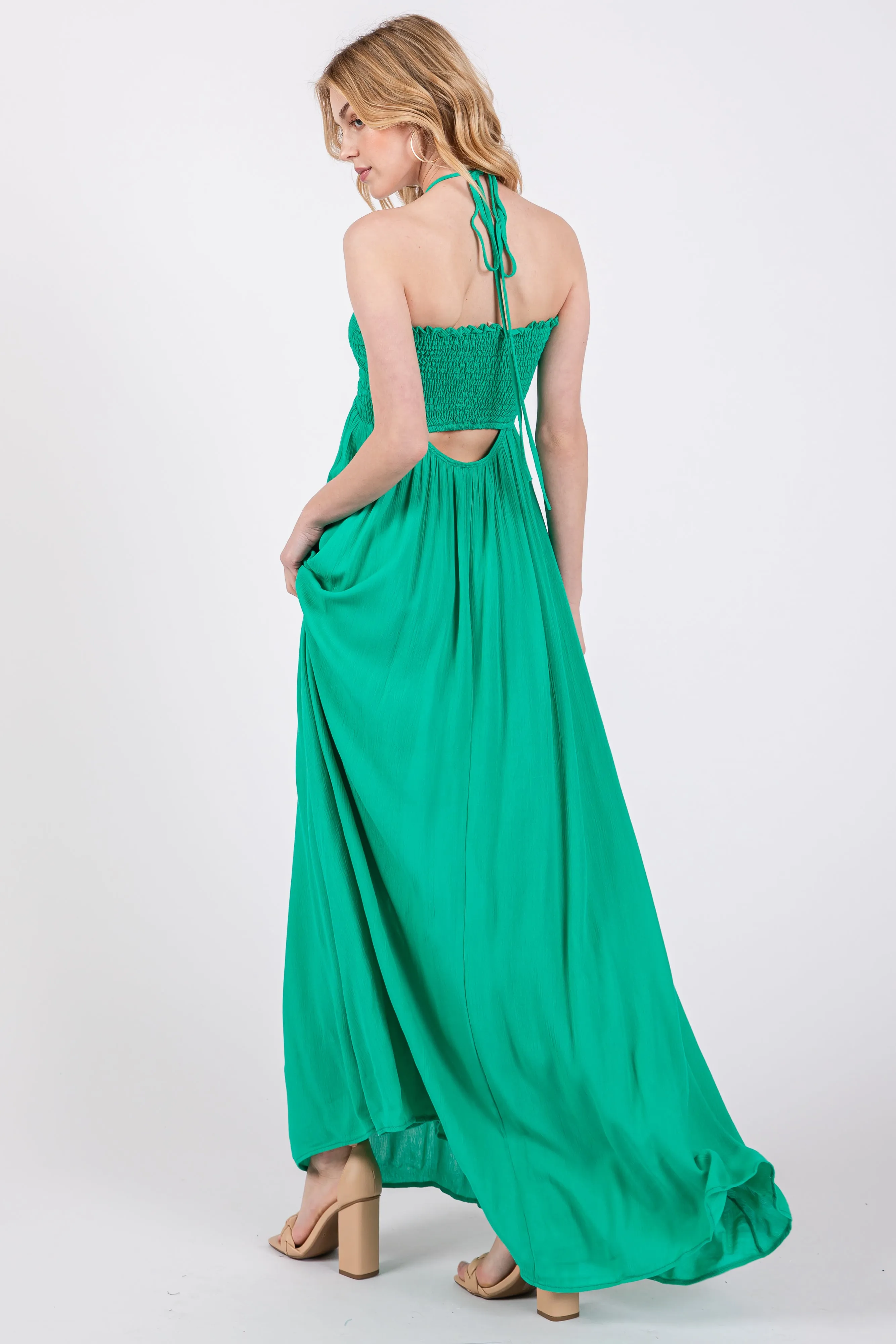 Green Smocked Halter Maxi Dress sold by Pinkblush product image thumbnail 3