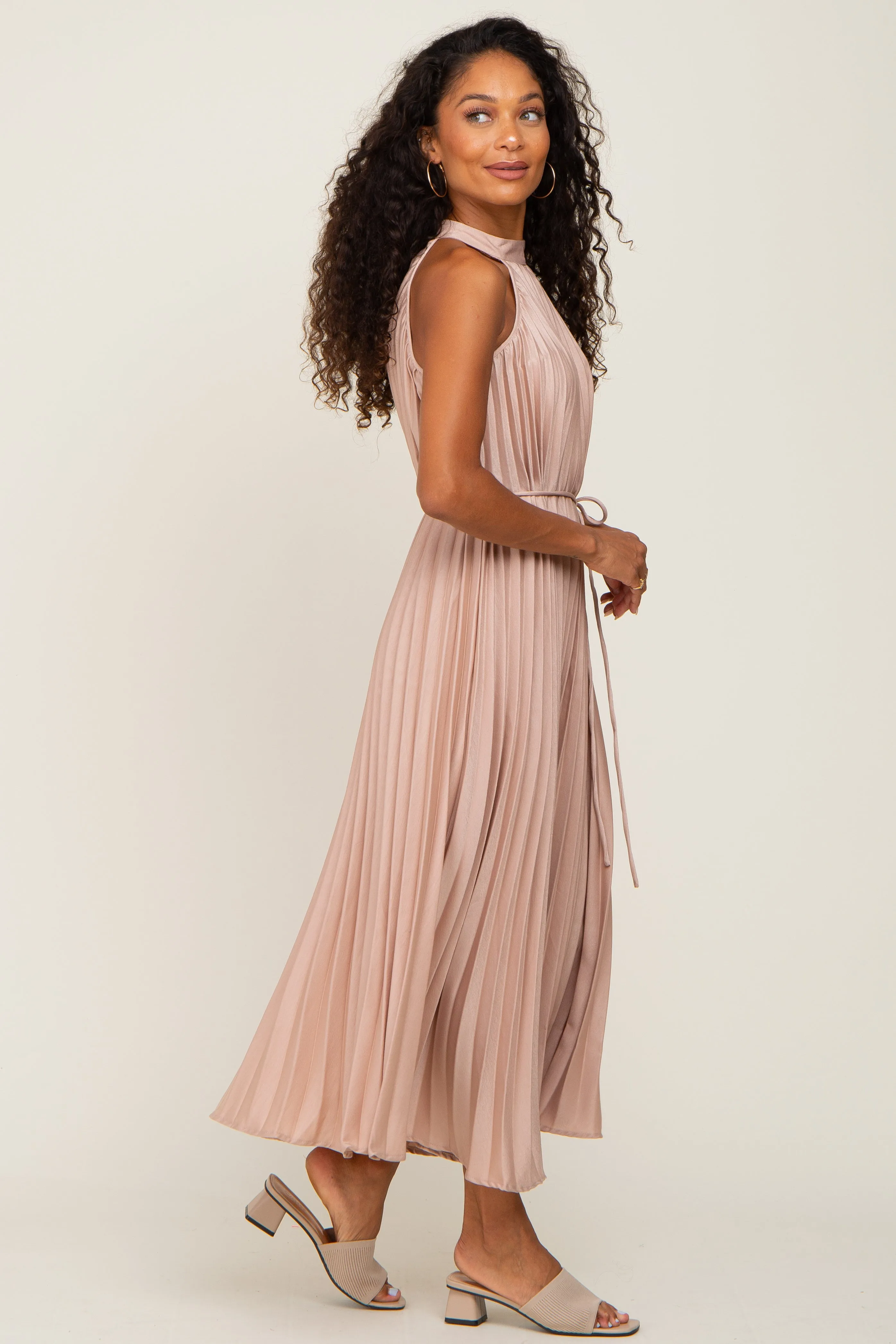 Beige Pleated Halter Dress sold by Pinkblush product image thumbnail 2