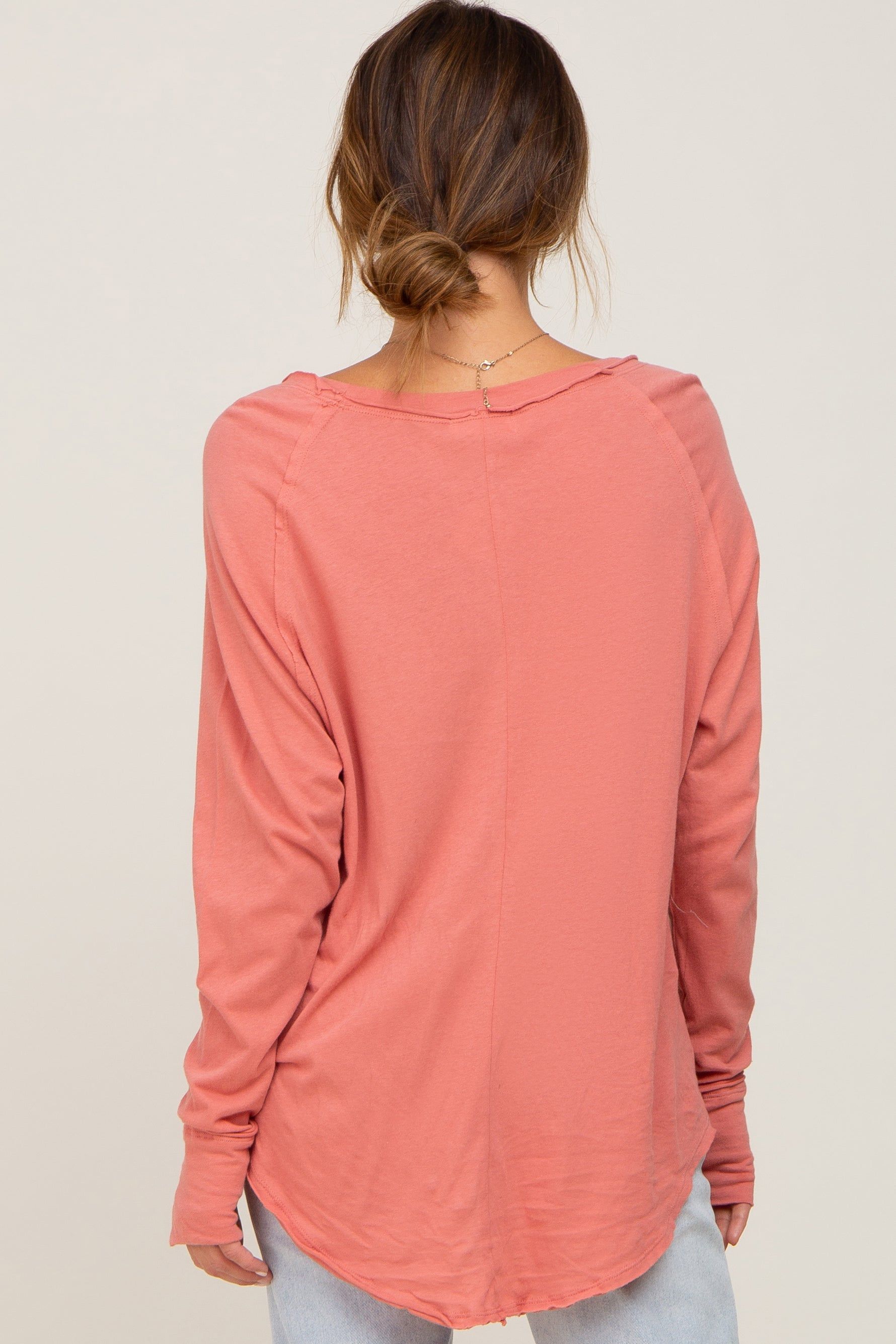 Salmon Distressed Seam Long Sleeve Top sold by Pinkblush product image thumbnail 3