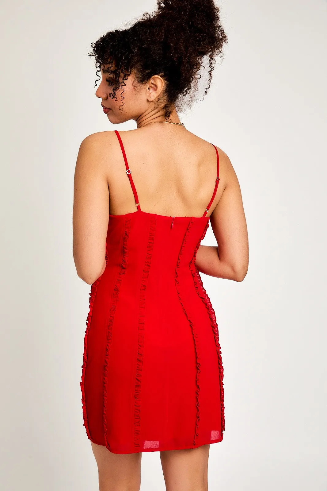 Red Spaghetti Strap Ruffles Detail Mini Dress sold by Pinkblush product image thumbnail 5