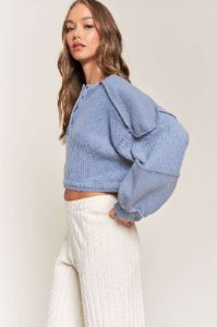Blue Long Sleeve Top  With Button Details sold by Pinkblush