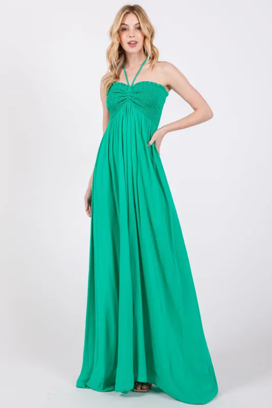 Green Smocked Halter Maxi Dress sold by Pinkblush