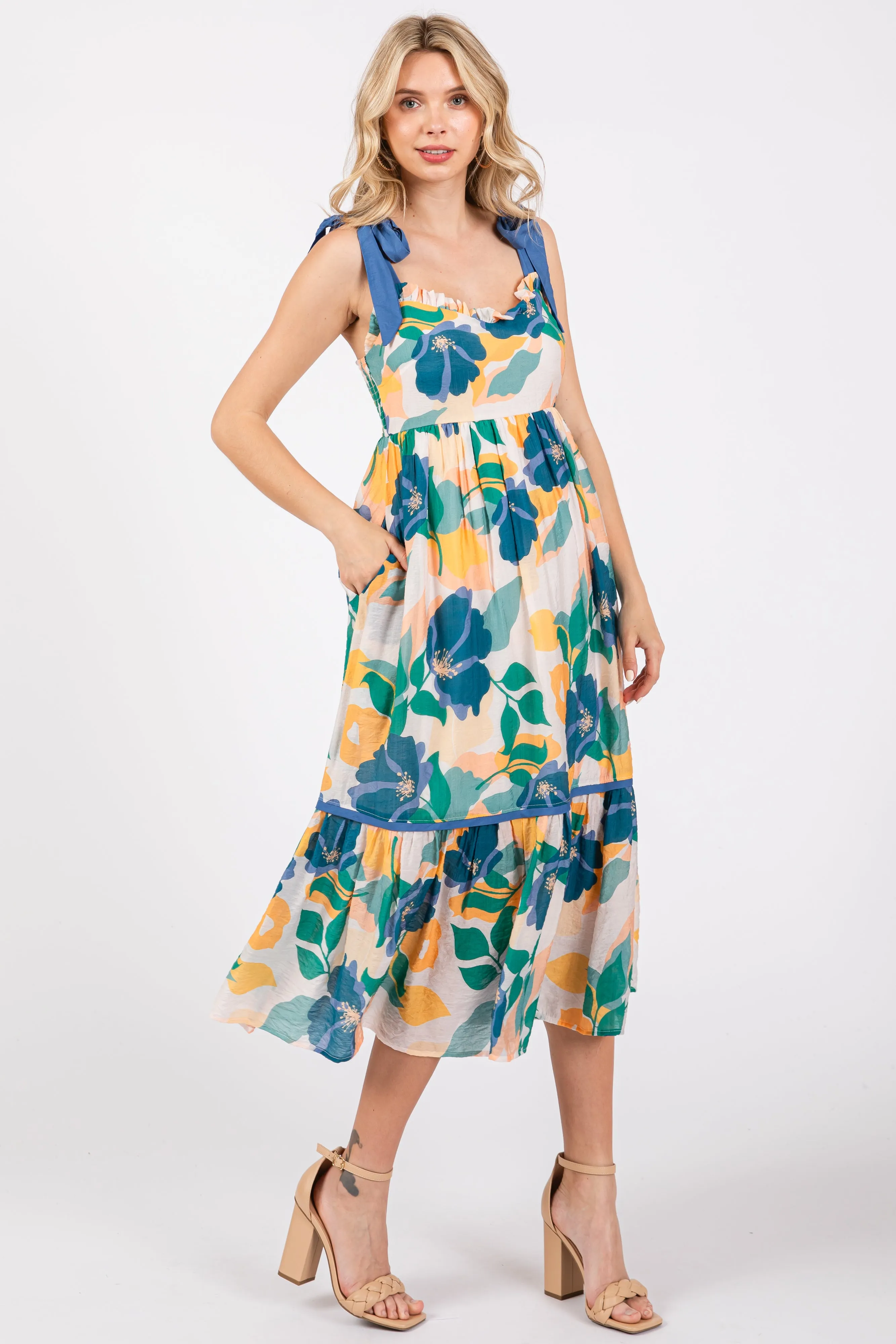 Blue Floral Shoulder Strap Midi Dress sold by Pinkblush product image thumbnail 2